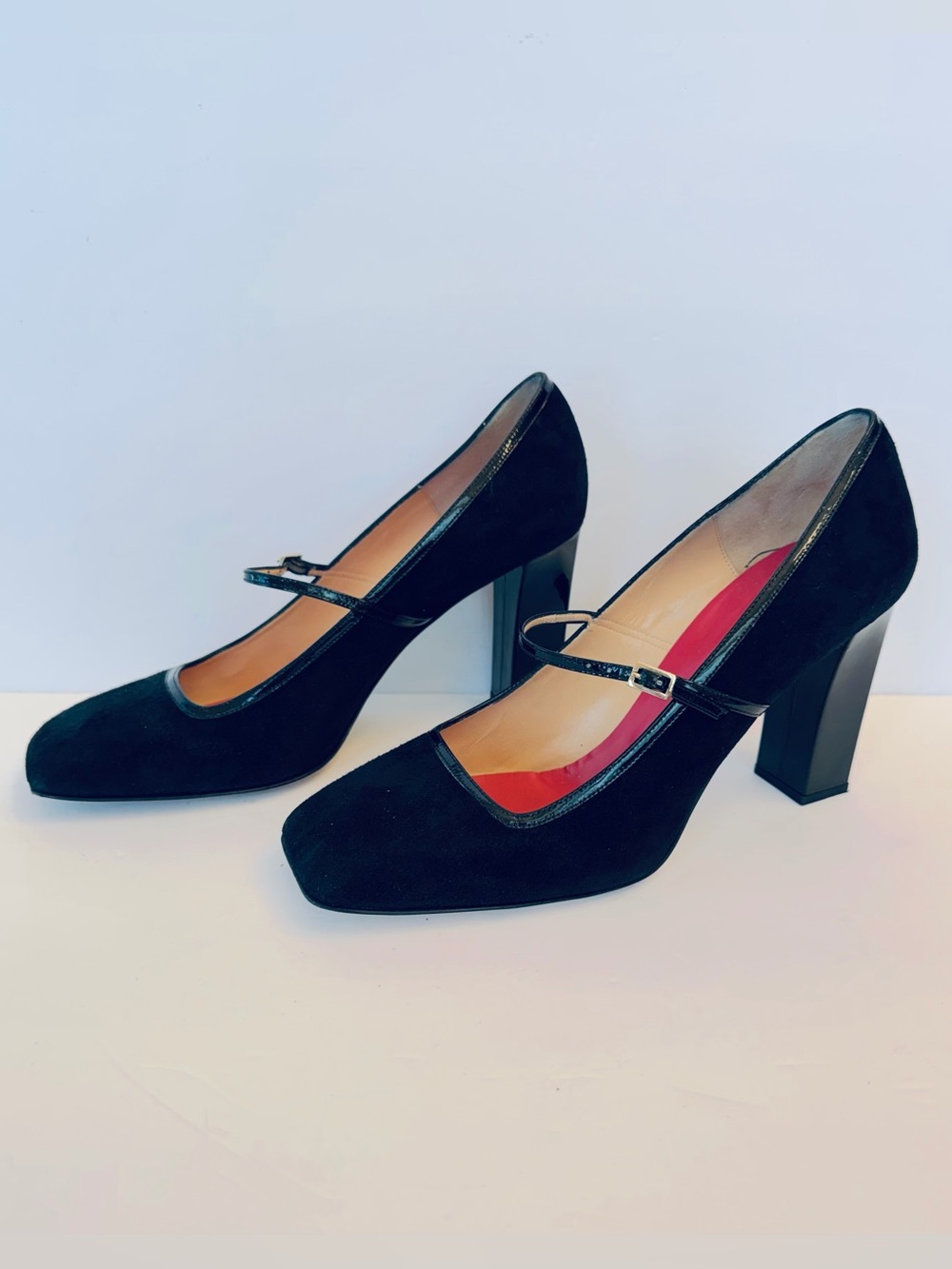 Kate Spade black suede leather Mary Jane square toe pump heels, size 10